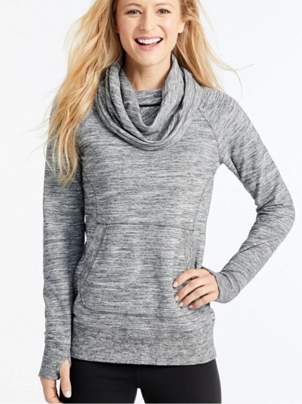 L.L. Bean Cozy Cowl Neck Pullover Sweatshirt Marled Gray XL 506908